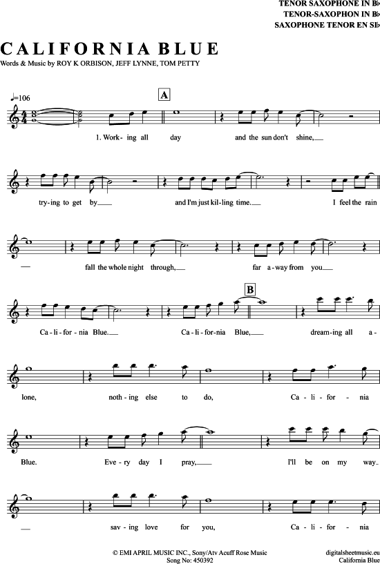 California Blue (Tenor-Sax) (Tenor Saxophon) von Roy Orbison