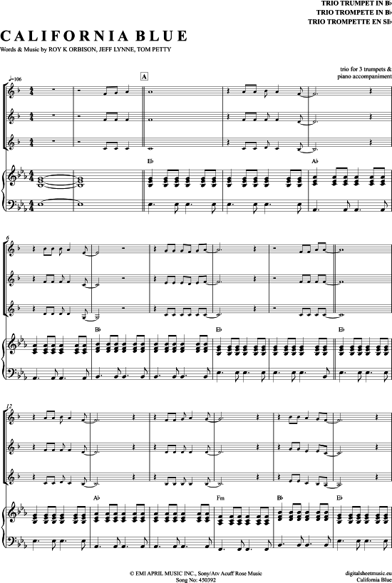 California Blue (Trompeten Trio + Klavier) (Trio (Trompete)) von Roy Orbison