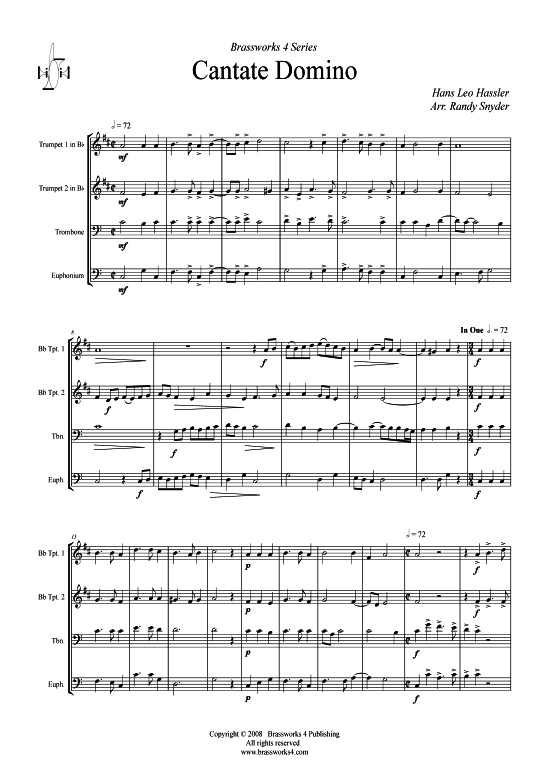 Cantate Domino (2xTromp in B C Horn in F (Pos) Pos) (Quartett (Blech Brass)) von Hans Leo Ha ler