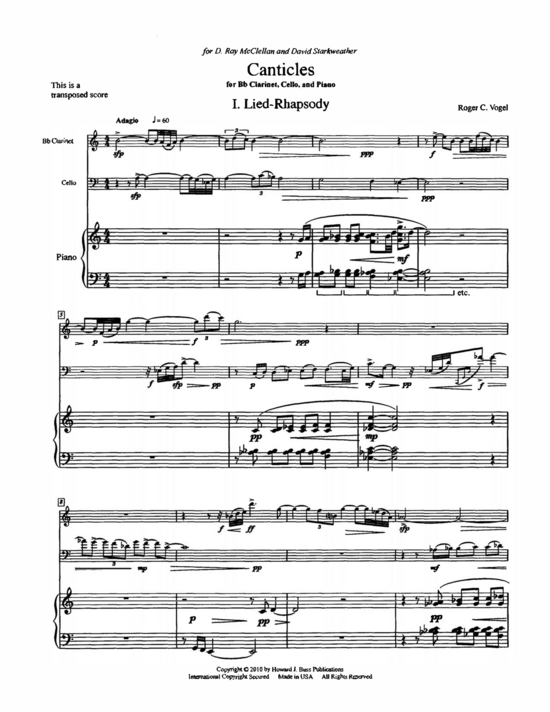 Canticles (Klarinette Cello und Klavier) (Trio (Klavier  2 St.)) von Roger C. Vogel