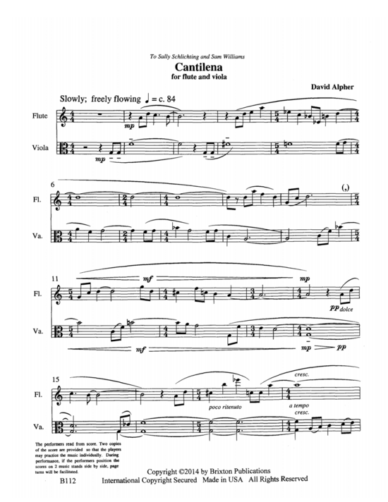 Cantilena (Fl te und Bratsche) (Duett (2 St.)) von David Alpher