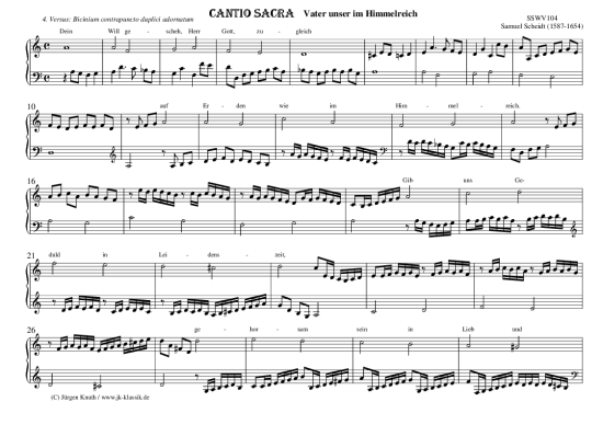 CANTIO SACRA Vater unser im Himmelreich 4. Versus Bicinium contrapuncto duplici adornatum (Orgel Solo) (Orgel Solo) von Samuel Scheidt 1587-1654
