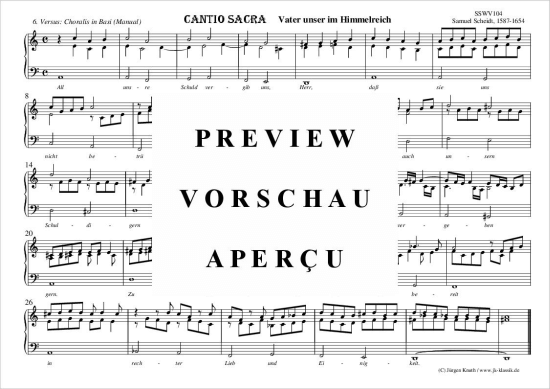 CANTIO SACRA Vater unser im Himmelreich 6. Versus Choralis in Basi (Manual) (Orgel Solo) (Orgel Solo) von Samuel Scheidt 1587-1654