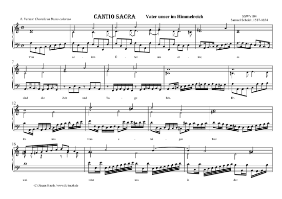 CANTIO SACRA Vater unser im Himmelreich 8. Versus Choralis in Basso colorato (Orgel Solo) (Orgel Solo) von Samuel Scheidt 1587-1654