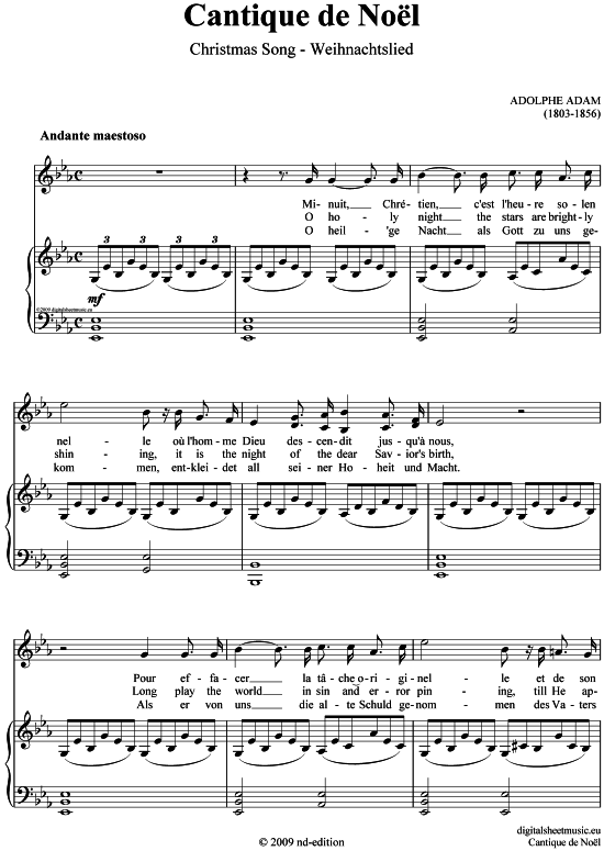 Cantique de No l - Christmas Song - Weihnachtslied (Klavier  Gesang) von Adolphe Adam (1803-1856)