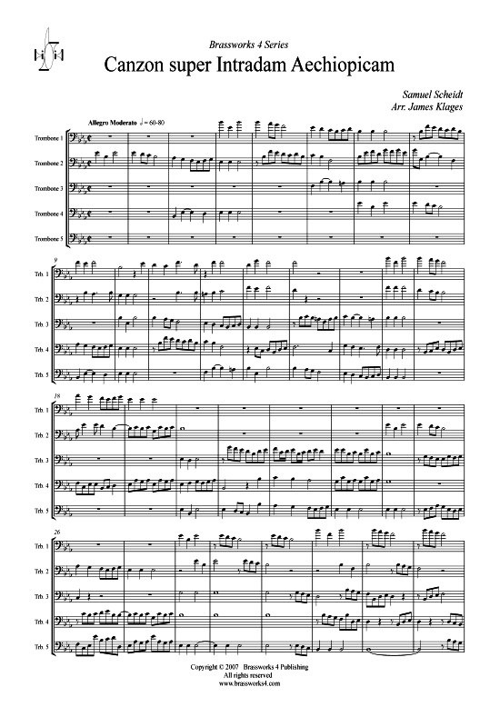 Canzon super Intradum Aechiopicam (5x Posaunen) (Quartett (Blech Brass)) von Samuel Scheidt