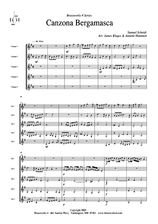 Canzona Bergamasca (G) (5x Trompeten) (Quintett (Trompete)) von Samuel Scheidt