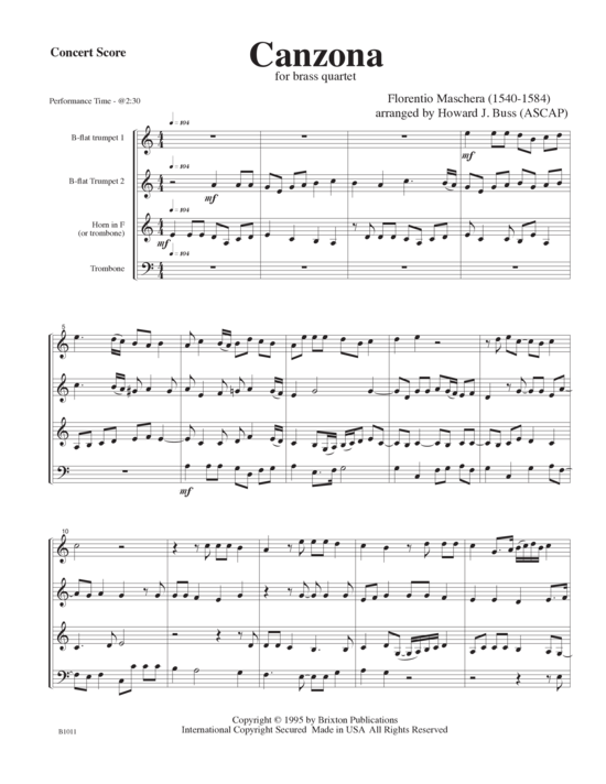 Canzona (Blechbl serquartett T T H P P) (Quartett (Blech Brass)) von Florentio Maschera