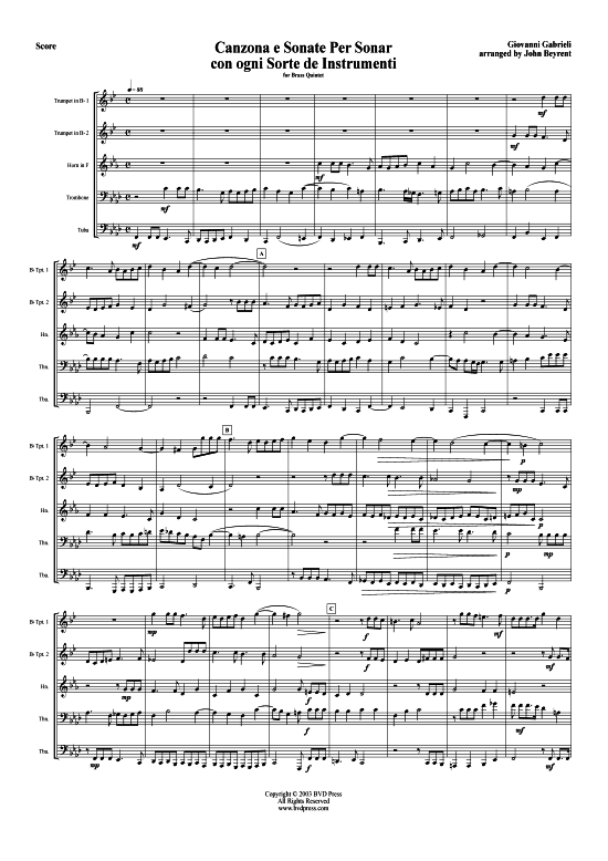 Canzona e Sonate Per Sonare con ogni Sorte de Instrumenti (Blechbl serquintett) (Quintett (Blech Brass)) von Giovanni Gabrieli (arr. Beyrent)