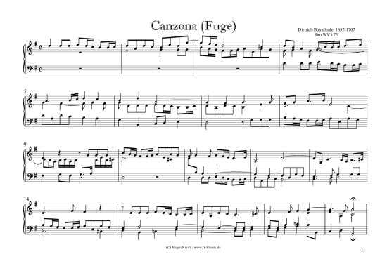 Canzona (Fuge) BuxWV 175 (Klavier Cembalo Orgel Solo) (Klavier Solo) von Dietrich Buxtehude (1637-1707)