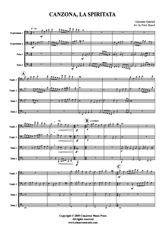 Canzona  quot La Spiritata quot (Tuba Quartett 2x Bariton 2xTuba) (Quartett (Tuba)) von Giovanni Gabrieli