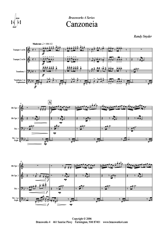 Canzoneia (2xTromp in B Horn in F (Pos) Pos) (Quartett (Blech Brass)) von Randy Snyder
