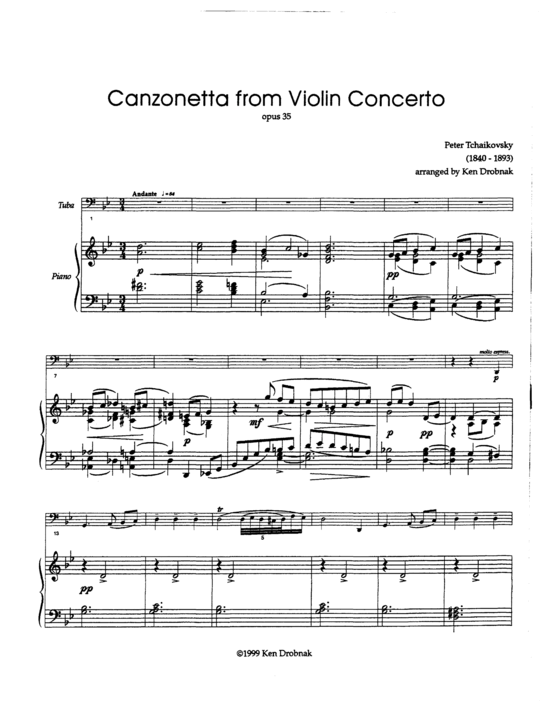 Canzonetta (Tuba + Klavier) (Klavier  Tuba) von Pytor Tchaikovsky