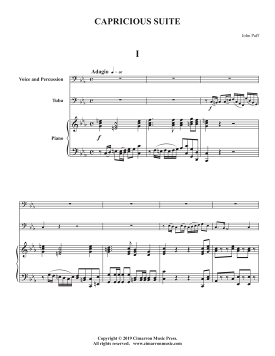 Capricious Suite (Tuba Voice Percussion + Klavier) (Klavier  Tuba) von John Paff
