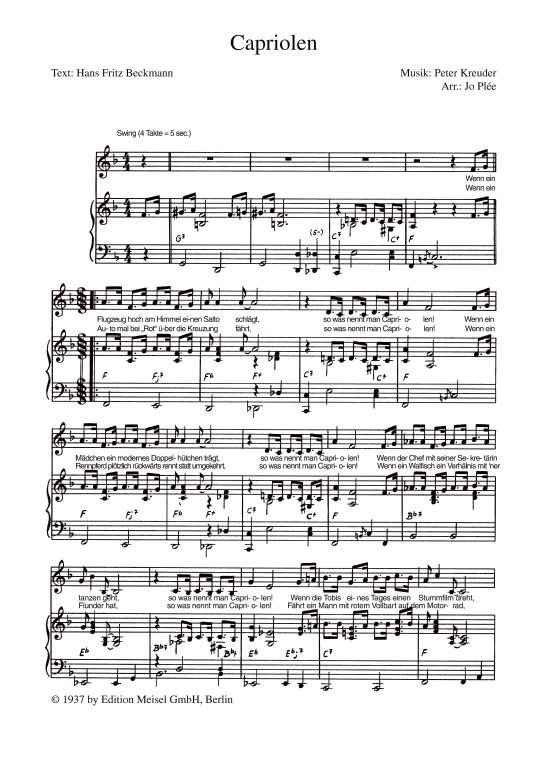 Capriolen (Klavier + Gesang) (Klavier Gesang  Gitarre) von Peter Igelhoff