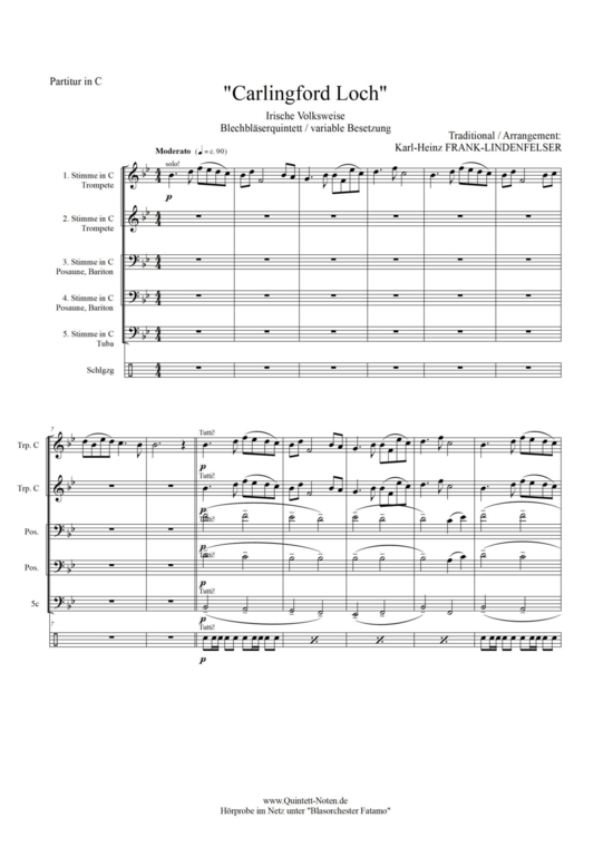 Carlingford Loch (Blechbl ser Quintett - flexible Besetzung) (Quintett (Blech Brass)) von Traditional Karl-Heinz Frank-Lindenfelser (Arr.)