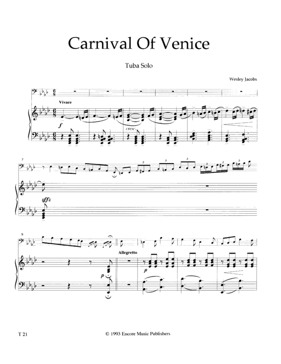 Carnival of Venice (Tuba + Klavier) (Klavier  Tuba) von Wesley Jacobs