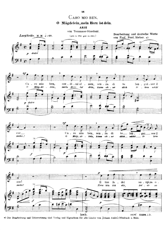 Caro mio ben (Gesang hoch + Klavier) (Klavier  Gesang hoch) von Giuseppe Giordani