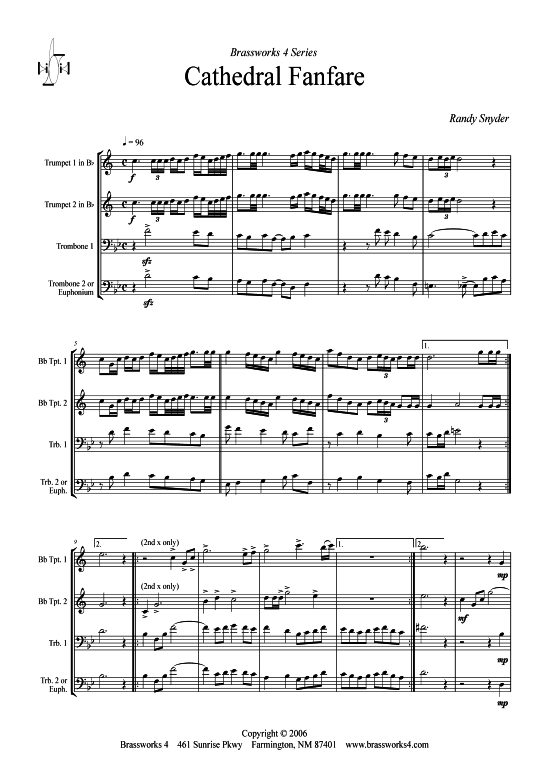 Cathedral Fanfare (2xTromp in B Horn in F (Pos) Pos) (Quartett (Blech Brass)) von Randy Snyder