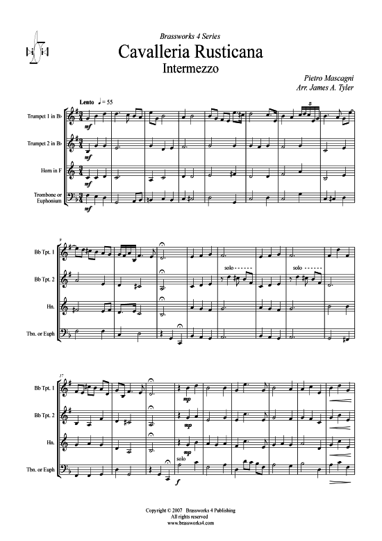 Cavalleria Rusticana - Intermezzo (2xTromp in B Horn in F (Pos) Pos) (Quartett (Blech Brass)) von Pietro Mascagni