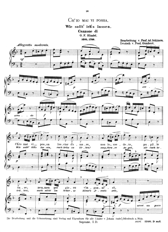 Ch io mai vi possa (Gesang hoch + Klavier) (Klavier  Gesang hoch) von Georg Friederich H ndel