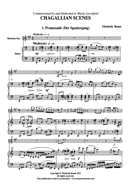 Chagallian Scenes (Bariton-Saxophon + Klavier) (Klavier  Bariton Saxophon) von Elizabeth Raum