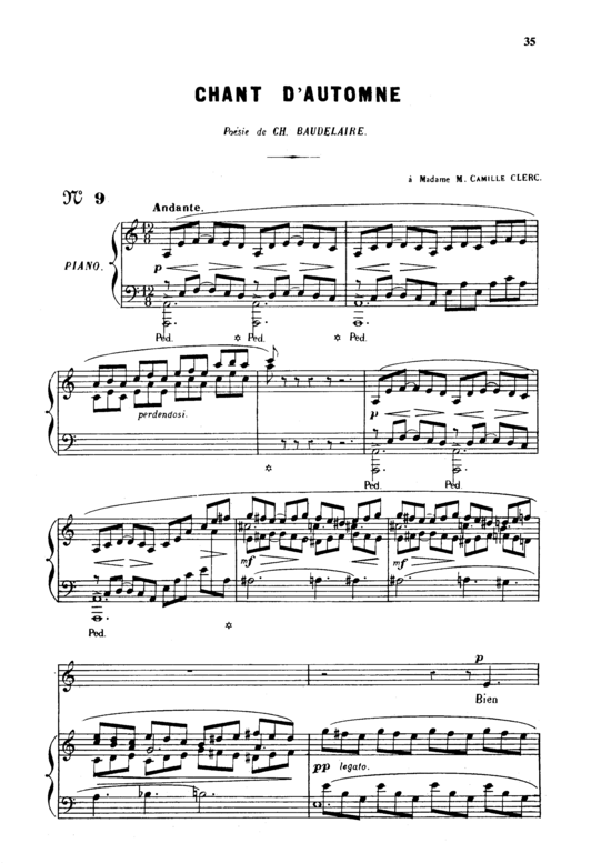 Chant d acute Automne Op.5 No.1 (Gesang mittel + Klavier) (Klavier  Gesang mittel) von Gabriel Faur eacute 