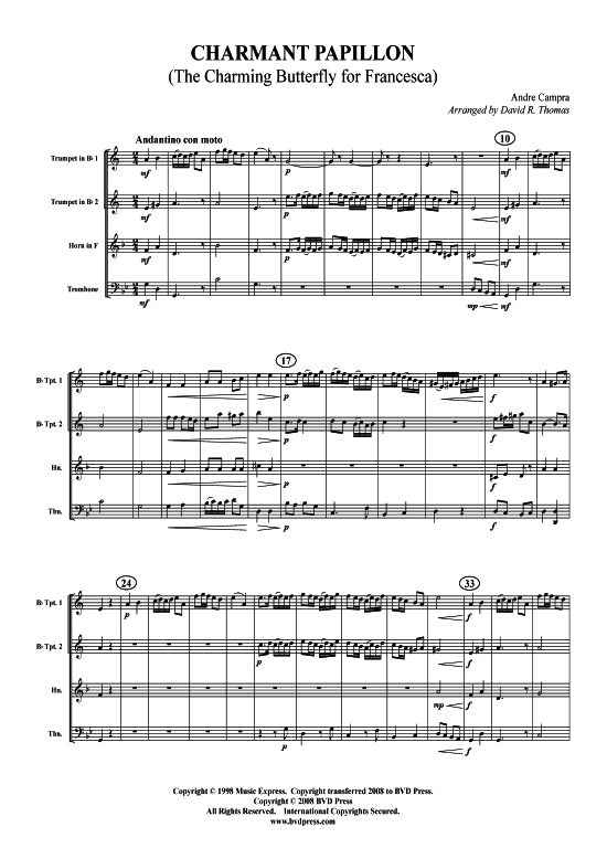 Charmant papillon (2xTromp in B Horn in F (Pos) Pos) (Quartett (Blech Brass)) von Andre Campra (arr. Thomas)