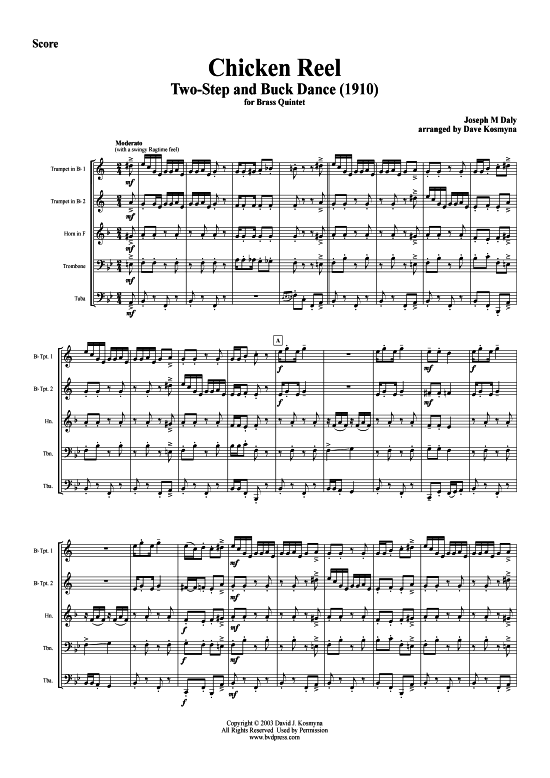 Chicken Reel (Blechbl serquintett) (Quintett (Blech Brass)) von Joseph M. Daly (arr. Kosmyn)