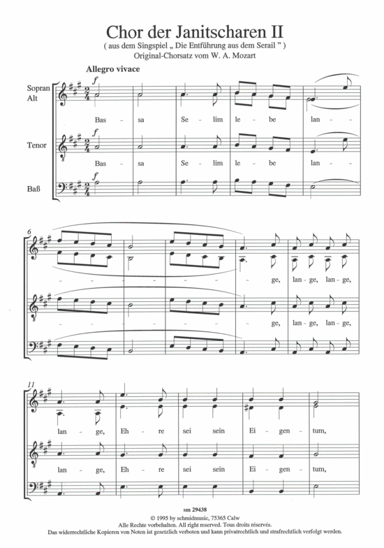 Chor der Janitscharen (Gemischter Chor) (Gemischter Chor) von Wolfgang Amadeus Mozart