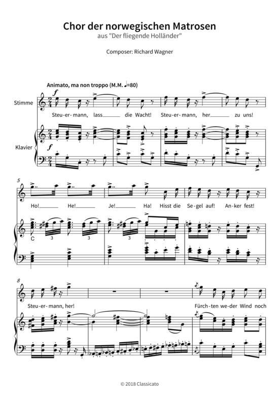 Chor der norwegischen Matrosen - aus Der fliegende Holl nder (Gesang + Klavier) (Klavier  Gesang) von Richard Wagner