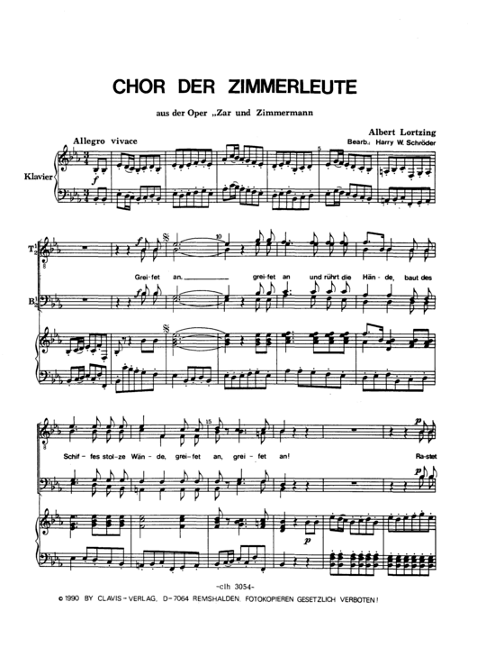 Chor der Zimmerleute (M auml nnerchor) (M nnerchor) von Aus der Oper quot Zar und Zimmermann quot 
