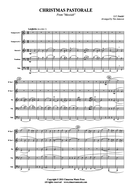Christmas Pastorale (Blechbl auml serquintett) (Quintett (Blech Brass)) von Georg Friedrich H auml ndel (aus Messias)