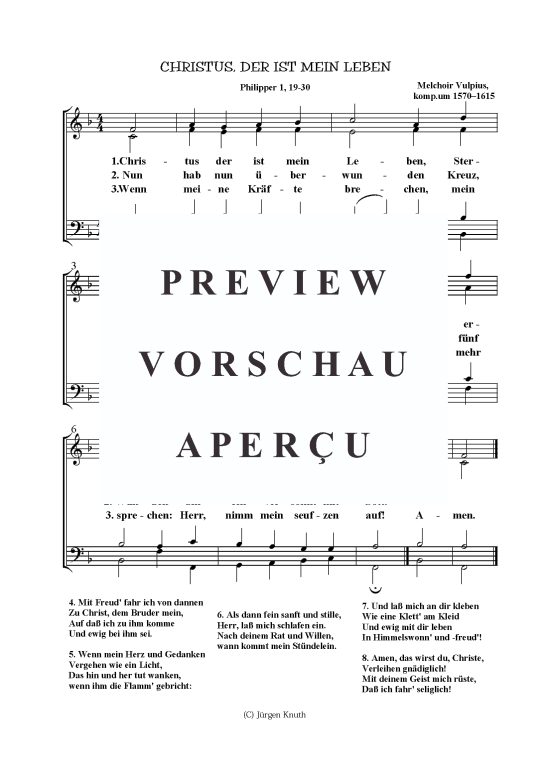 Christus der ist mein Leben (Gemischter Chor) (Gemischter Chor) von Melchoir Vulpius