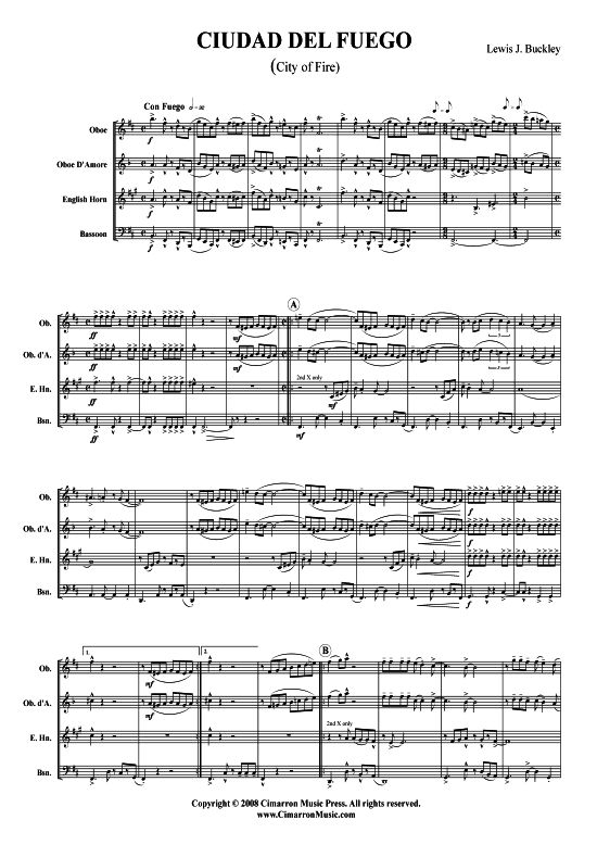 City of Fire (Ciudad del Fuego) (Oboe Oboed amore Englisch Horn Fagott) (Quartett (Holzbl ser)) von Lewis Buckley