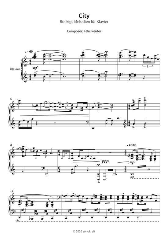 City - Rockige Melodien f r Klavier (Klavier Solo) (Klavier Solo) von Felix Reuter