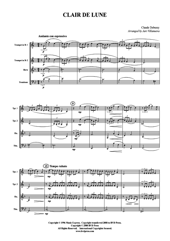 Clair de Lune (2xTromp in B Horn in F (Pos) Pos) (Quartett (Blech Brass)) von Claude Debussy