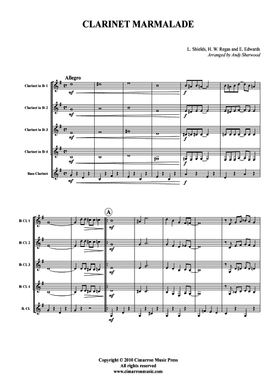 Clarinet Marmalade (Klarinetten-Quintett) (Quintett (Klarinette)) von L. Shields H. W. Regas and E. Edwards