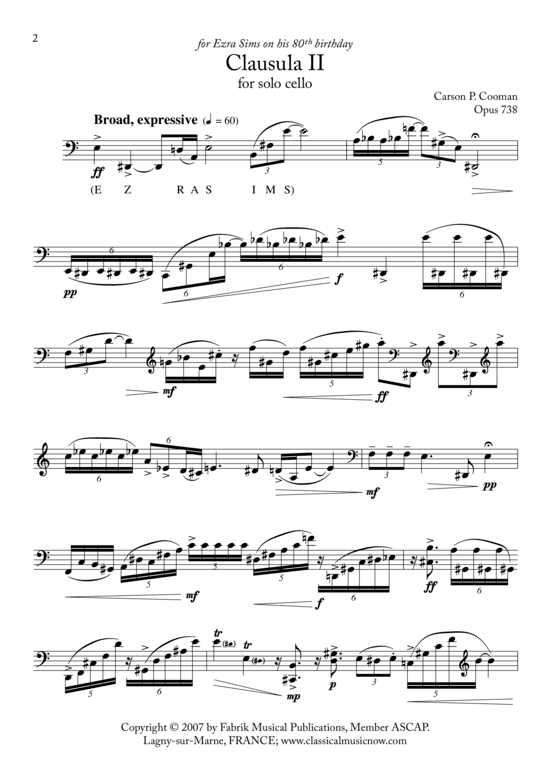 Clausula II (Violoncello Solo) (Violoncello) von Carson P. Cooman