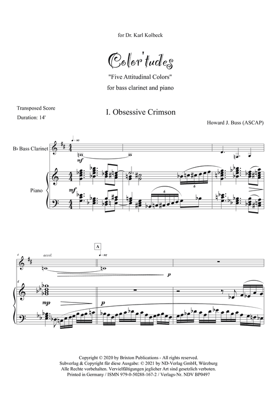 Color tudes - Five Attitudinal Colors (Bass Klarinette + Klavier) (Klavier  Bass Klarinette) von Howard J. Buss