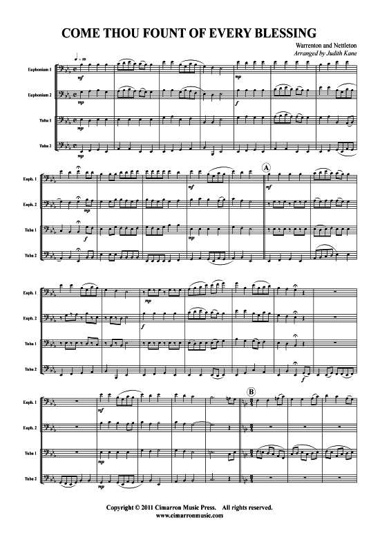 Come Thou Fount of Every Blessing (Tuba Quartett 2x Bariton 2xTuba) (Quartett (Tuba)) von Warrenton and Nettleton