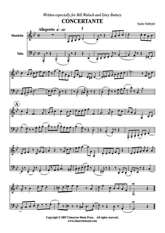 Concertante 150 9 kurze St uuml cke (Tuba + Mandoline) (Duett (2 St.)) von Vaclav Nelhybel