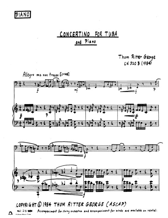 Concertino for Tuba and Piano (Tuba + Klavier) (Klavier  Tuba) von Thom Ritter George
