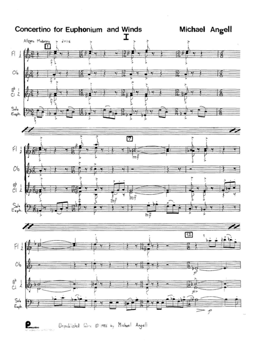 Concertino (Gemischtes Ensemble 2x Fl ouml te Oboe 2x Klarinette +Euphonium Solo) (Ensemble (Gemischt)) von Michael Angell