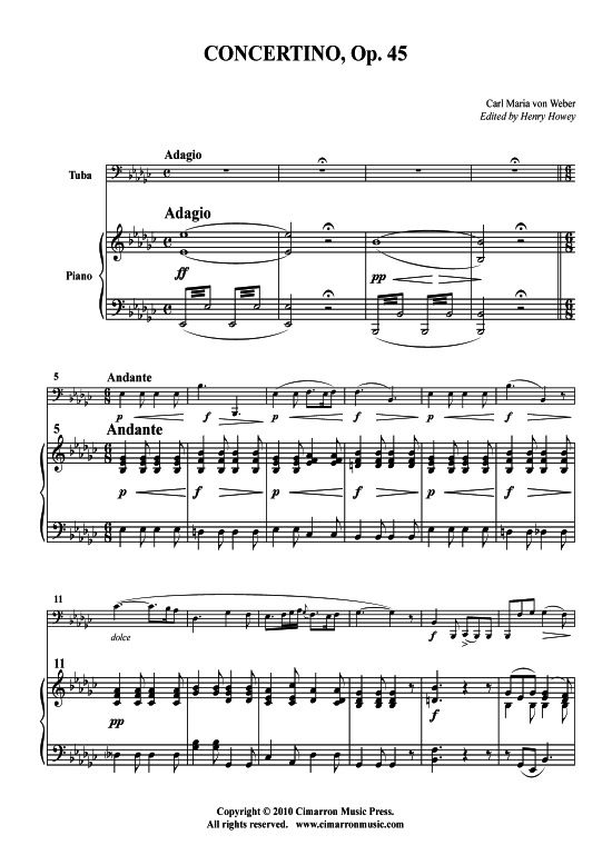 Concertino Op. 45 (Tuba + Klavier) (Klavier  Tuba) von Carl Maria von Weber
