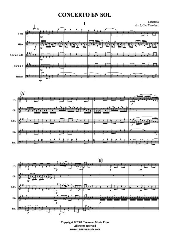 Concerto en Sol 150 3 S auml tze (Holzbl auml ser-Quintett) (Quintett (Holzbl ser)) von Domenico Cimarosa