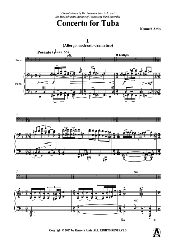 Concerto f uuml r Tuba (Tuba + Klavier) (Klavier  Tuba) von Kenneth Amis