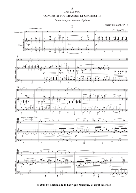 Concerto for Bassoon and Orchestra (Fagott + Klavier) (Klavier  Fagott) von Thierry P licant