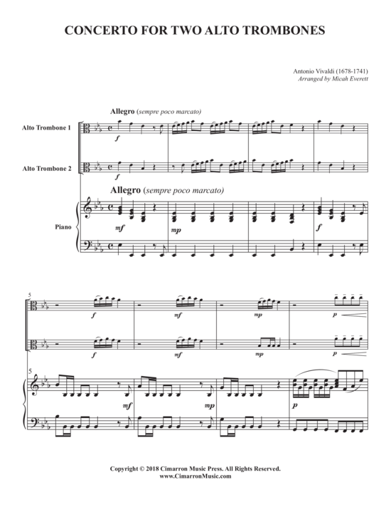 Concerto for two alto trombones (2x Alt Posaune + Klavier) (Trio (Klavier  2 St.)) von Antonio Vivaldi