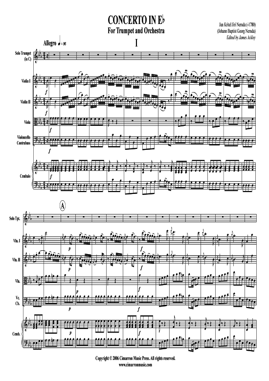 Concerto in Es (Trompete + Kammerorchester) (Ensemble  Solo Instrument) von Johann Baptist Georg Neruda